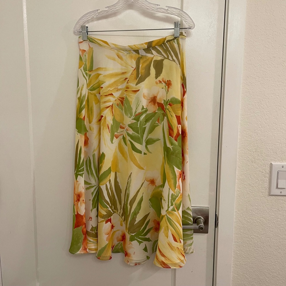 Vintage Silk Midi Skirt Linda Allard Ellen Tracy Tropical Hawaiian Y2K
